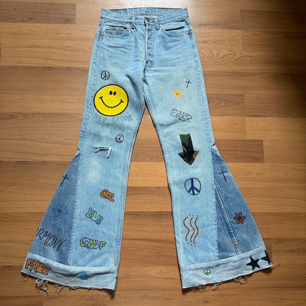 Vintage 80's Levis 501 XX Button Fly Custom Flared Bell Bottoms Jeans Sz 28 x 33